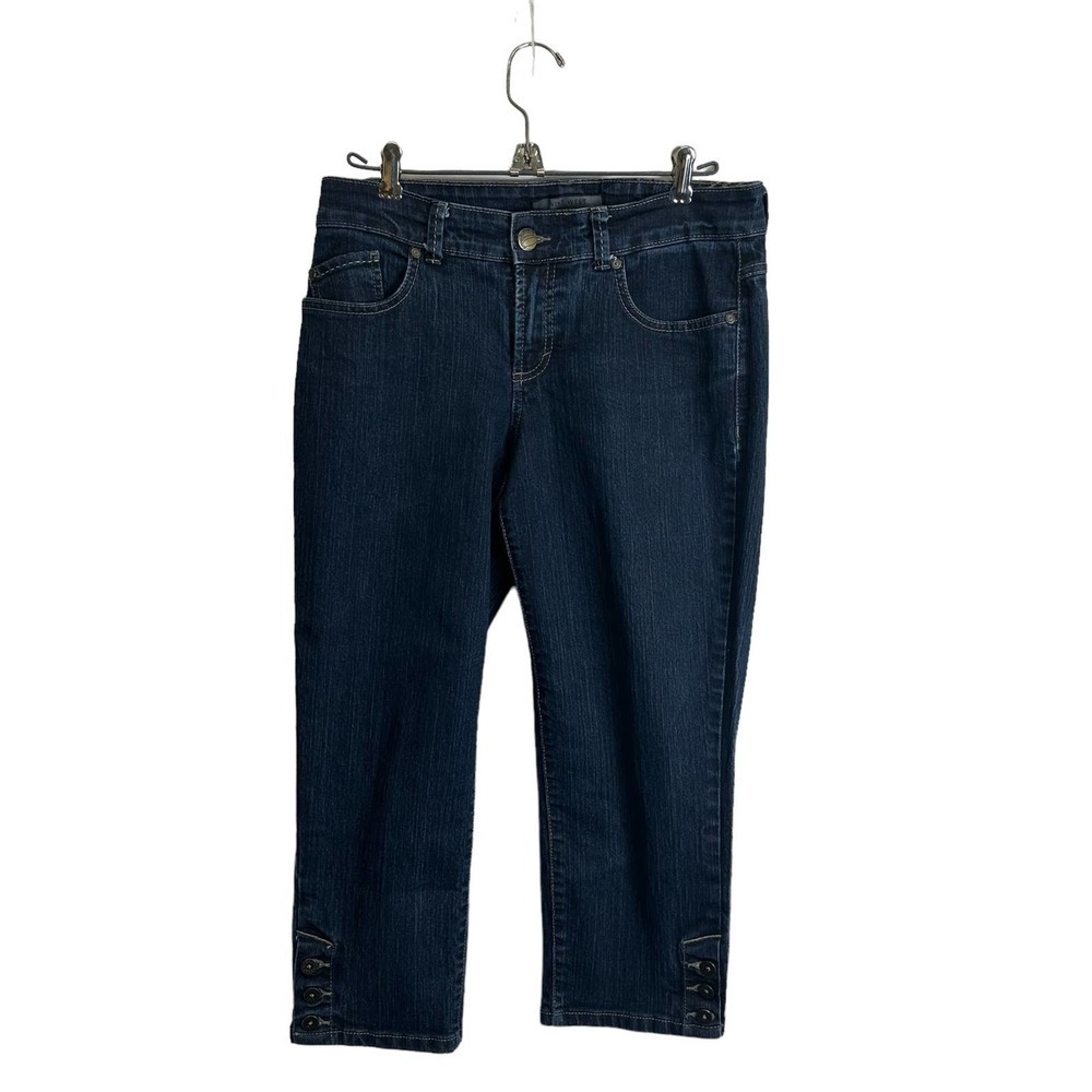 NINE WEST Capri Jeans‎ Women’s sz. 4 (26) Blue Denim Cropped Buttoned Hem